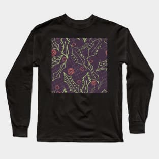 Holly leaves and berries. deep gray purple Long Sleeve T-Shirt